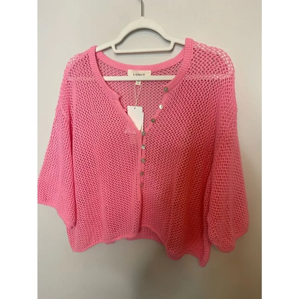 $99 l*space Coast is clear pink crochet beach coverup top NWT XL - Picture 11 of 14